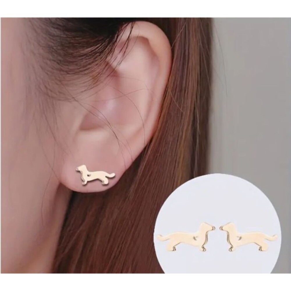 Tiny Gold DACHSHUND Dog Earrings CUT-OUT HEART